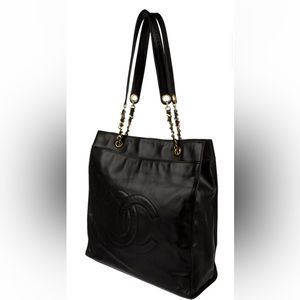 Chanel Black Lambskin CC Coco Mark Tote Bag Gold Chain Hardware